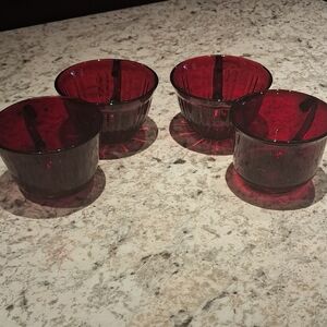 4 Vintage Ruby Red Glass Teacups
